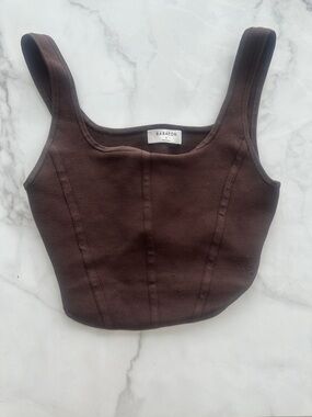 Babaton Chocolate Brown Structured Square-Neck Crop Top